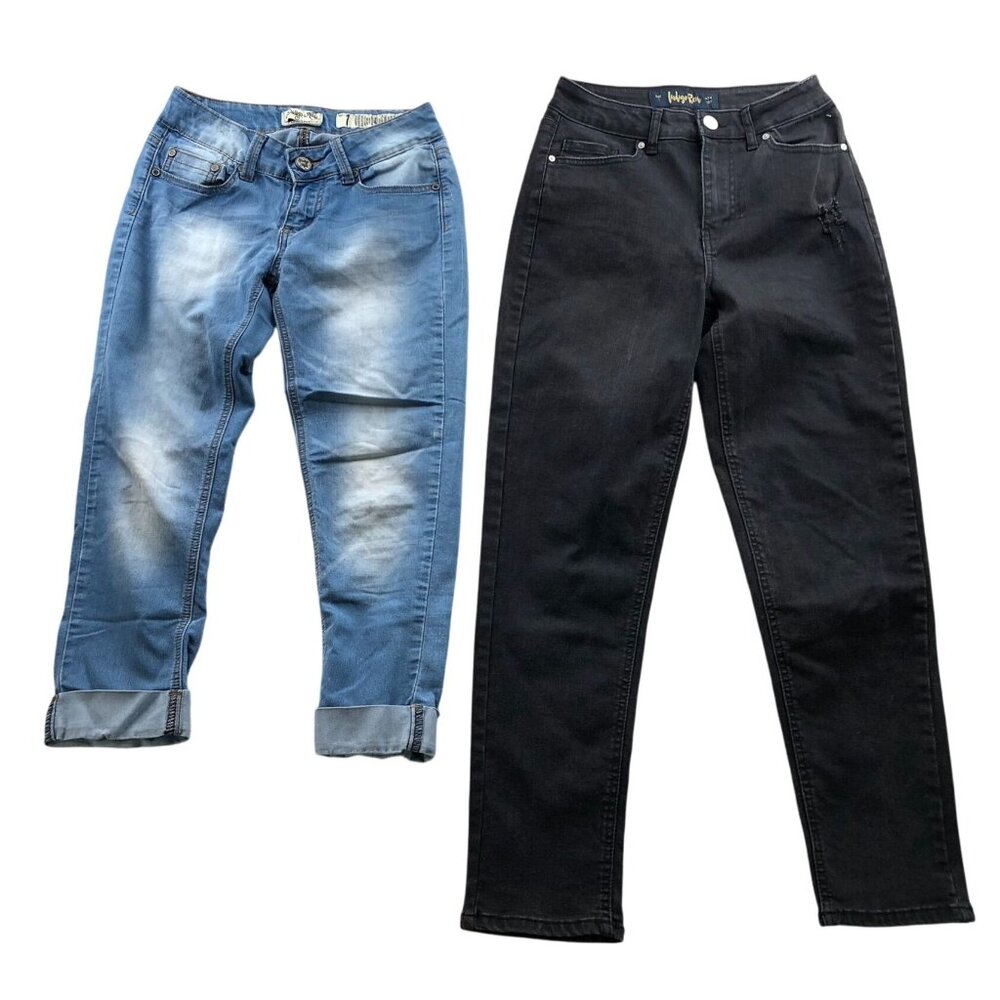 Indigo Rein Women's Jeans Size1 Lot Of Two Cropped Denim Cuffed Casual Classic
